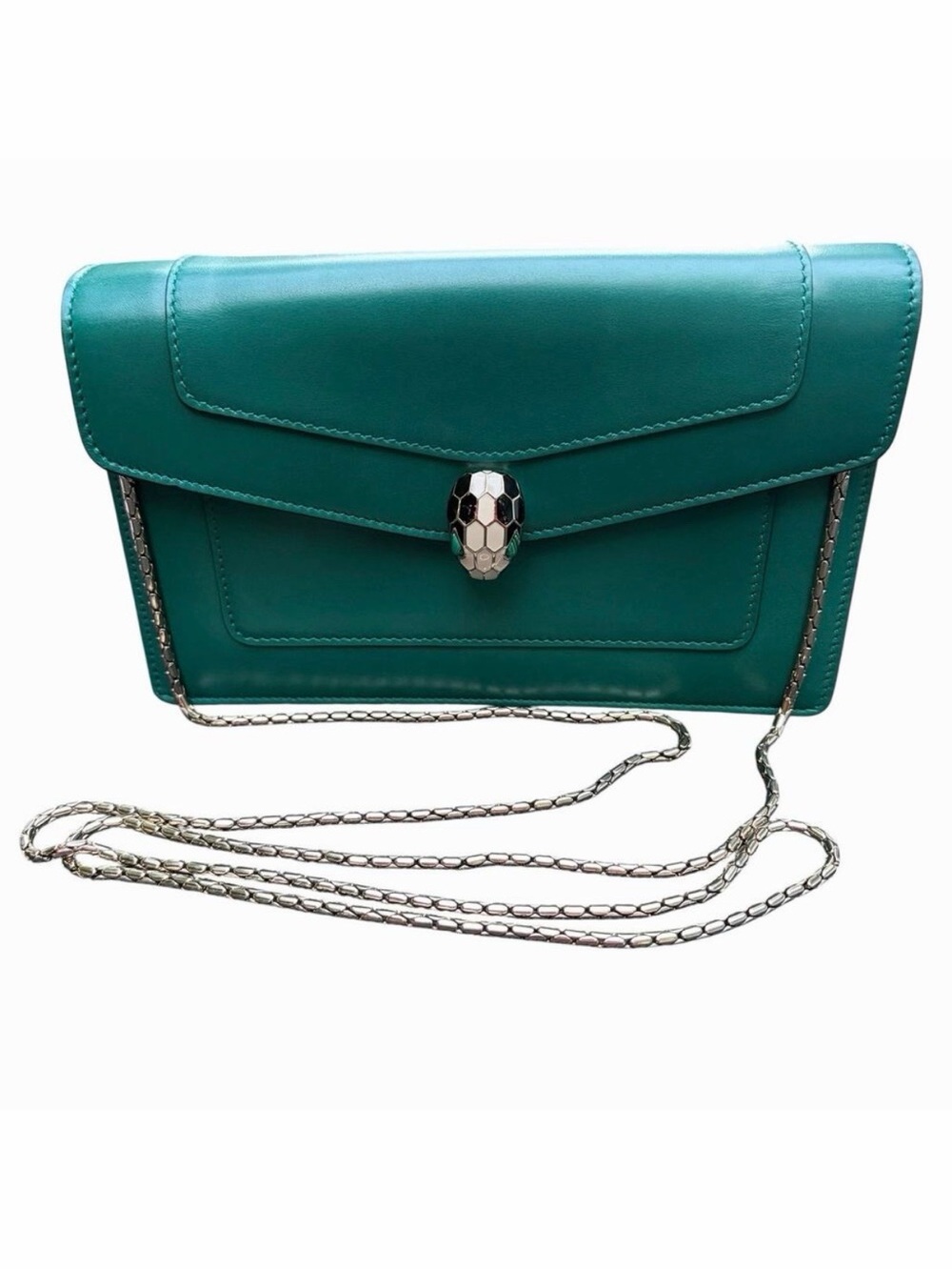 Bvlgari Serpenti Forever Emerald Green Leather Wallet on Chain Crossbody COA Box